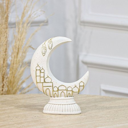 تحفة شكل هلال رمضان 20SL جبص بيج مرسم مسجد ذهبي EL94/4 =رم1